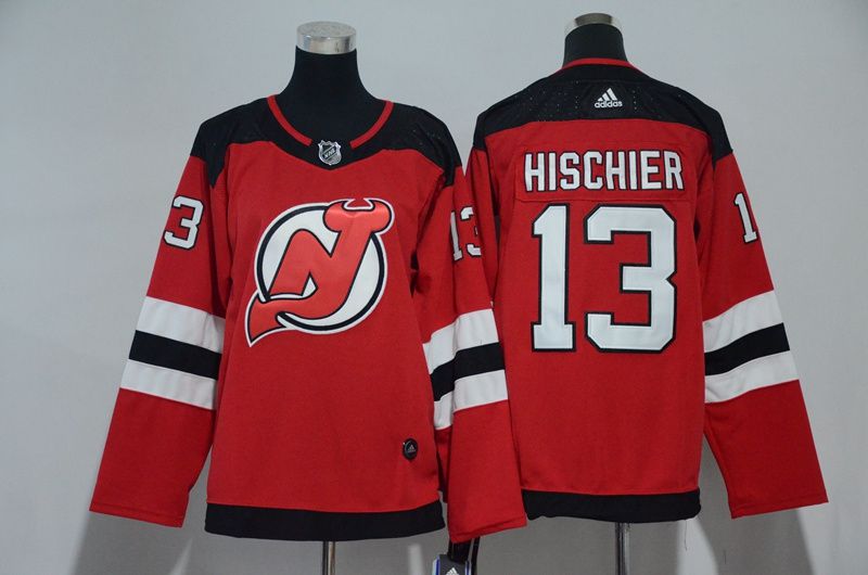 Women New Jersey Devils 13 Hischier Red Hockey Stitched Adidas NHL Jerseys